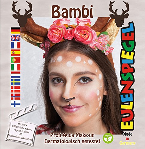 Eulenspiegel 203309 - Set de maquillaje Bambi, 4 colores, 1 pincel, 1 instrucción, para aprox. 40 máscaras, colores de maquillaje, carnaval, fiesta temática