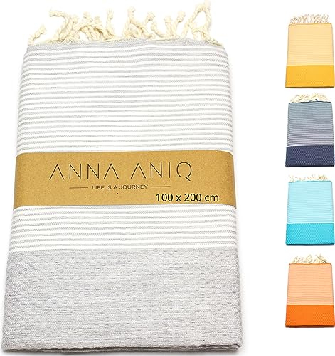 ANNA ANIQ Hamamtuch groß 100x200 cm Reise Strandtuch XXL Saunatuch - 100% Baumwolle Fouta Pestemal Stranddecke Saunakilt Saunahandtuch Herren Damen Badetuch Pareo Strandhandtuch (Hellgrau)