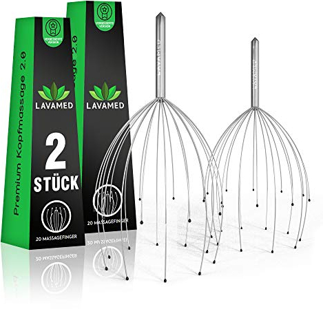 LAVAMED Head Massage Spider 2.0, Premium Head Massage Device - 20 Arm Wrap-Around Head Massager, Kneading Massage Therapy Technique