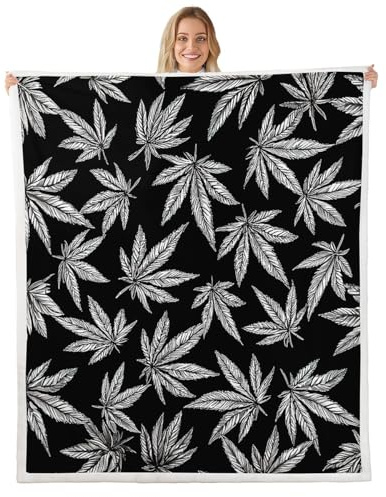 Feelyou Marijuana Leaf Fleece Throw Blanket Cannabis Leaves Sherpa Blanket for Men Women Adults Marijuana Weed Leaf Botanical Hemp for Sofa Bed Couch,Black,Gray,Baby 30x40 Inch