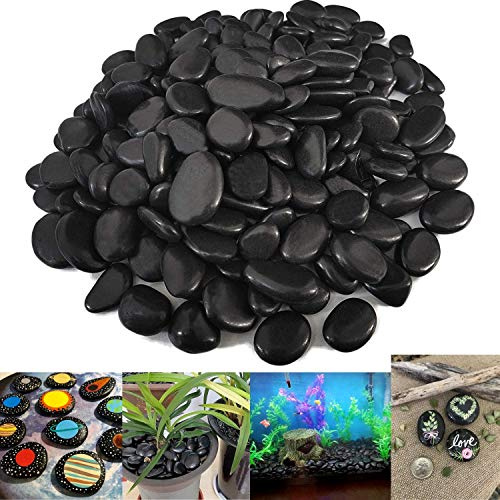 VELLES Piedras para acuarios para pintar, guijarros negros, decoración para acuarios, grava, piedras decorativas para el jardín, terrario, piedras para manualidades, chimenea, 20-40mm, 950gr