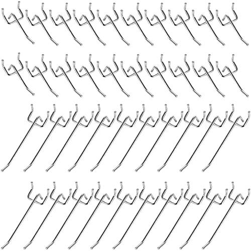 40 Pezzi Vari ganci di pannello perforato, Pannello Forato, Ganci in Metallo, per Strumenti, Assortimento di Ganci per Pannelli, per Scaffali, Espositori e Strumenti del Supermercato (Argento)