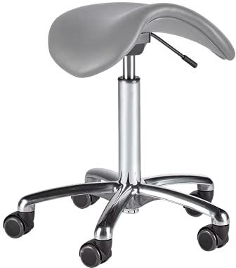 wuuhoo® Profi Sattelhocker Ruben hydraulisch höhenverstellbar I Made in Germany! Arbeitshocker mit hochwertigem Kunstlederbezug, gummierte gebremste Rollen I Drehhocker mit Alu Fußkreuz hellgrau