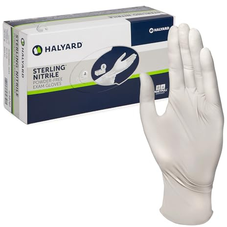 HALYARD STERLING Nitrile Exam Glove, Powder-Free, Disposable, Length 9.5, 4.7 Mil, Medium (Box of 100)