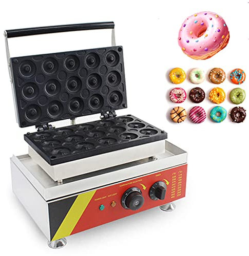 Macchina per ciambelle elettrica, macchina per ciambelle commerciale a 15 fori - Rivestimento antiaderente/Riscaldamento su entrambi i lati/Controllo della temperatura, per ristorante Bakery