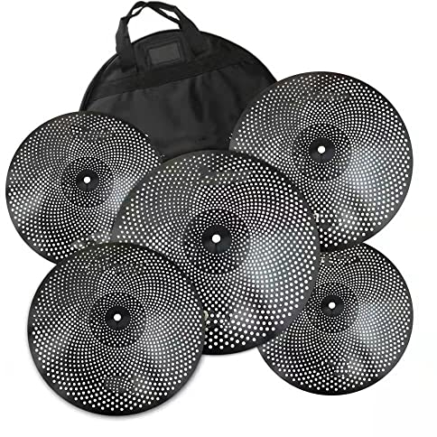 Cymbals Piatti Silent Low Volume Cymbal Pack Pratica Nera 14 Hihat + 16 Crash + 18 Crash + 20 Cavalcata per Tamburo