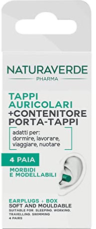 Naturaverde | Pharma - Tappi Auricolari Antirumore per Dormire e Piscina - 4 Paia con Contenitore Porta-Tappi