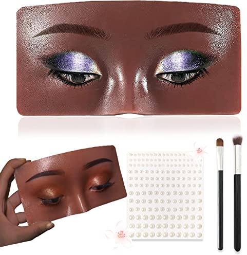 Make-up Praxis Gesicht, Silikon Make-up Praxis Board, Gesicht Augen Make-up Mannequin für Make-up-Künstler und Anfänger, mit Make-up-Pinseln und 165 Stück Perlen Aufkleber (schwarz)
