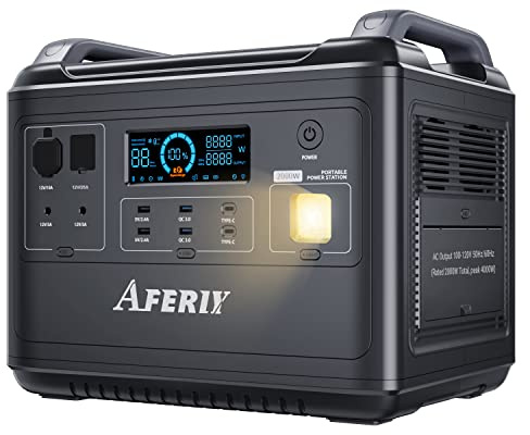AFERIY Generateur Electrique Portable 2000W, 1997Wh Générateur Électrique Portable LiFePO4, 220-240V, 1.5H Charge Rapide, 13 Sorties, UPS, BMS, 3500+ Fois, Générateur Solaire pour Camping/Jardin/RV