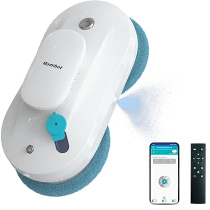 Mamibot W110-P - Robot di pulizia per finestre, automatico e intelligente, anti-goccia, con app e telecomando, per vetro, piastrelle, 12 panni (Bianco)