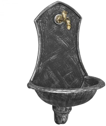 MetallWeb® Gartenbrunnen, Wandbrunnen Siena, in unterschiedlichen Farben (Schwarz - Patina Silber)