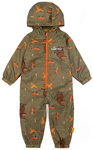 Gruffalo The Puddle Suit Kids Toddlers | Girls Boys Owl Snake Fox Mouse Characters All In One Waterproof Rain Coat | Brown Long Sleeve Play Walking Jacket