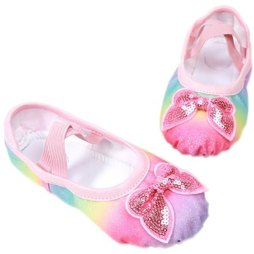 Ballet Shoes Glitter for Girls Dance Slippers Elastic Laces Rainbow 11.5