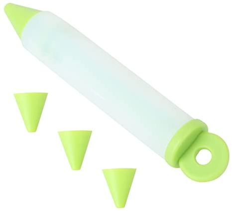 OKUMEYR Silicone Piping Pen Set with 4 Decorating Nozzles Food Grade Baking Tool Cake Decorating Pen for Pastry Icing and Chocolate Writing Green Cooking Accessories