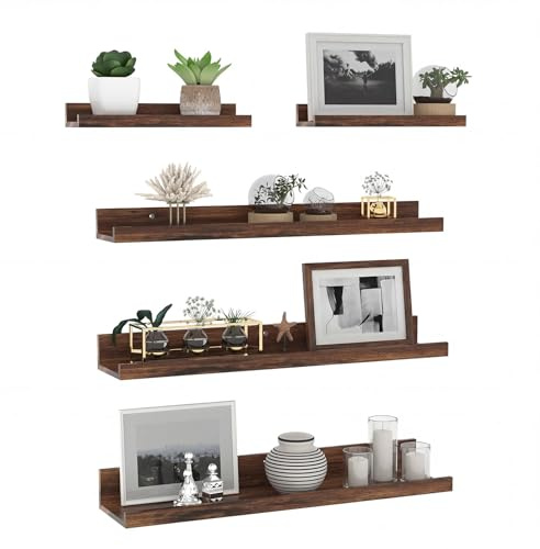 Giftgarden 60 cm lång vägghylla trä, brun, liten svävande hylla, bildlist för vardagsrum, kök, barnrum, sovrum eller kontor – 5 stycken med olika storlekar