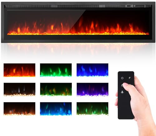 EROMMY Elektrokamin Freistehend, An der Wand montiert, Eingebaut, 9-farbig Flammeneffekt, Fernbedienung 900W-1800W, elektrische Heizung mit Kristall (102 cm)
