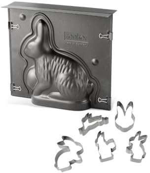 Zenker 9917550 Backform Osterhase 3D und Ausstecher, Lamala-Form und Osterausstecher, Backutensilien, Hasenform, Kuchenform, Stahl, Edelstahl, 21,5 x 19 x 6 cm und ca. 9 cm