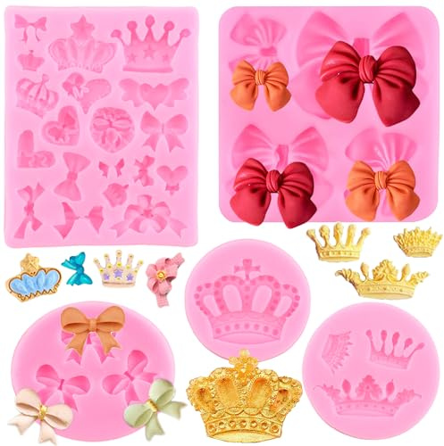 RFGHAC Bogen Silikon Fondant Form Krone Schokolade Süßigkeiten Formen für Baby Geburtstag Kuchen Dekorieren Cupcake Topper Candy Schokolade Gummipaste Polymer Clay 5 Stück, ZB150CK