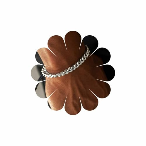 Wendalern Bracciale in Argento a Maglia Cubana - Catena Robusta in Acciaio Inossidabile con Corda di Cera Intrecciata Nera per Donna