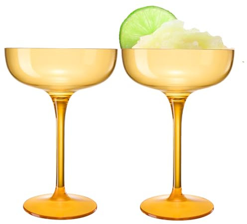 Acrylic Shatterproof Martini, Margarita, Champagne & Cocktail Unbreakable Glasses | Set of 2 | Large Plastic Coupe Glasses 15oz, Tritan Drinkware, BPA-free, Reusable, Pool, Indoor & Outdoor (Yellow)