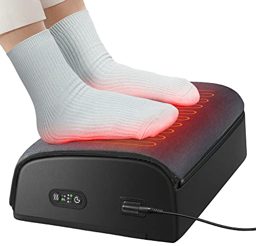 COMFIER Foot Rest with Heat Under Desk for Home Office Use, Foot Warmer, Adujtsable Ergonomic Foot Stand, Gaming Desk Footstool, Memonry Foam Support Cushion for Back, Gifts for Women Men