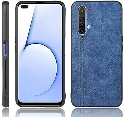 Compatible con Realme X50 5G Funda,Compatible con Realme X3 / X3 SuperZoom Funda Protectora para cámara 3 en 1 (PU+PC+TPU) con Textura de Cuero PU a Prueba de Golpes Blue