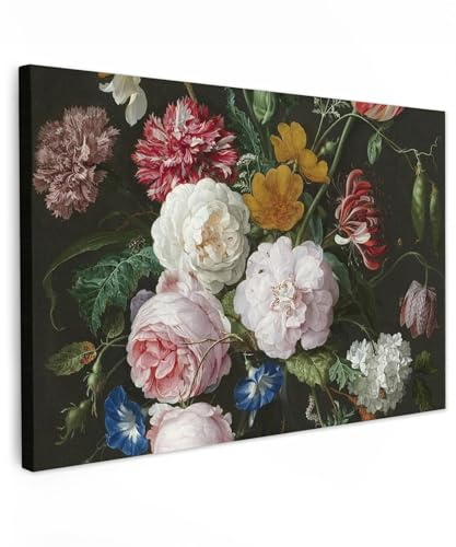 MuchoWow© Wandbilder Groß XXL Schlafzimmer Home Deko Wohnung Bild | 120x80 cm - Wohnzimmer Fotoleinwand Wand Bilder Leinwand Wall Decor Blumen - Blumenstrauß - Jan Davidsz. de Heem - Kunstdruck