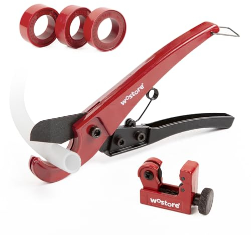 Cortatubos de PVC para plástico 0-31 mm, cortatubos para mangueras y tuberías de plástico PEX PVC PPR, cortatubos de cobre mini 3-22 mm para aluminio, tubo de cobre, 3 cintas de sellado PTFE