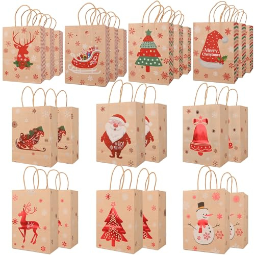 SENTAIMAO Bolsas de papel kraft de 24 bolsas de con asa para envolver