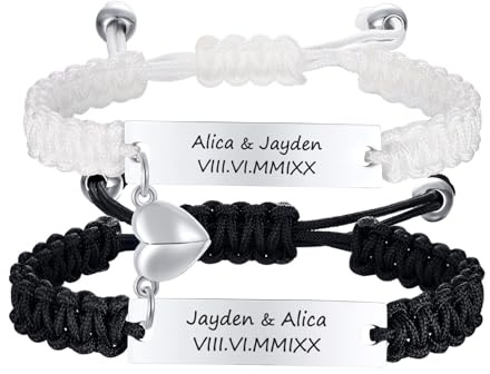 VNOX Personalisierbare Magnetische Armbänder mit Gravur – Handgefertigte Armbänder für Paare, Individuell Valentinstag Geschenke, Custom Couple Geschenk, Personalisiertes Armband für Ihn und Sie