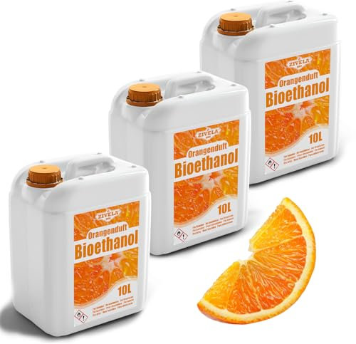 Bioethanol 96,6% 30L | Bio Alkohol Orangeduft 96,6% 3x10L | Bioethanol für Kamin, Tischkamin, Bioethanol Kamin | Bioethanol Orangeduft | Saubere Verbrennung, ohne Rauch, lebendige und stabile Flamme