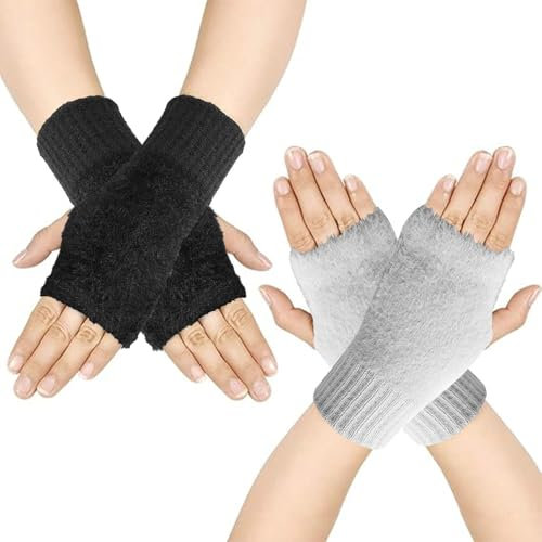KASESSS 2 Paar Fingerlose Handschuhe, Plüsch Handstulpen, Fingerless Gloves, Weicher Handschuhe Winter, Handschuhe Ohne Finger Damen, Kaschmir Handschuhe, Warme Winter Handschuhe für Männer Frauen