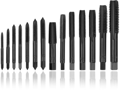 Mesee Set di 14 Tornelli per Filettatura in HSS - Kit con Maschi a Scanalatura Diritta, Rivestimento Titanio - Per Filettatura Americana, Fresatura e Lavorazione di Metalli