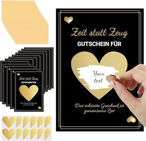 CANCYCC 12 Sets Gutscheine zum selber ausfüllen, Zeit statt Zeug, Rubbelkarten zum selber beschriften mit Umschlägen, Gutscheinkarte zum Selbstausfüllen, Geburtstagskarte