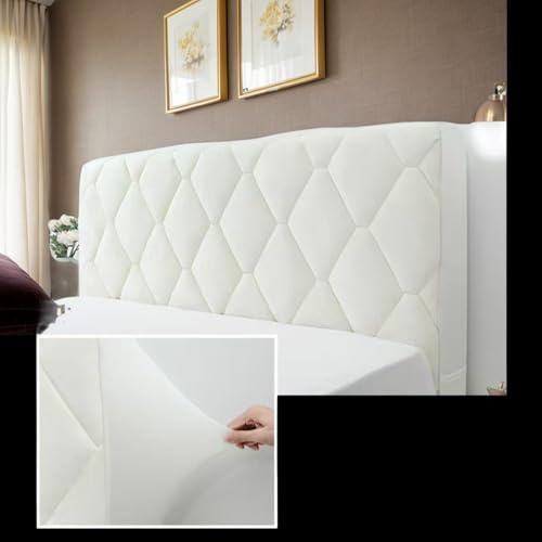 DOSYCOVUR Velours Kopfteilbezug Elastisch Weich Waschbar Staubdicht Kopfteilkissen Für Doppelbett King Size Schutzbezug Für Modernes Schlafzimmer,Weiß,180cm
