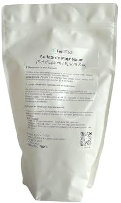 FertilTech Sulfate de Magnésium 750 g (Sel d’Epsom) – Engrais Minéral pour Plantes, Gazon et Potager – Apporte Magnésium et Soufre – Croissance & Feuillage Sain