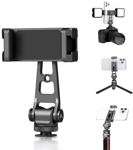 PULUZ Blitzschuh-Handyhalterung, Stativhalterung 360° schwenkbar & 180° neigbar mit 1/4 Thread + 2 kalten Schuhen für Smartphone, LED-Lichter, Mikrofone, Stabilisator