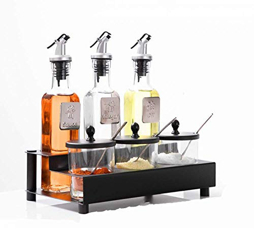 Spice Jars Cruet Set with Stand Seasoning Bottle Set, 3 or 4 Oil and Vinegar Bottle Sets, Metal Stainless Steel Stand, Kitchen Spice Finisher, Anti-drip Design, Suitable for Kitchen -3-piece set