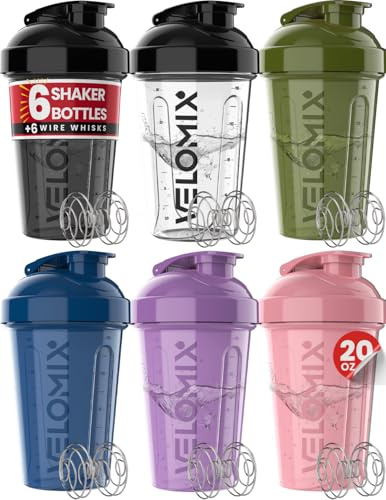 VELOMIX 6 Pack 20oz Protein Shaker Bottle for Protein Mixes, Muted Contrast