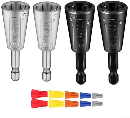 ComfyHarbor Elektrische Bohrmaschine Draht Twister Tool Metall Kabel Verbinder Twisting Gerät für Elektriker Inklusive 4 Twisters + 10 Drahtkappe, Bohrmaschine Aufsatz für schnellere Verkabelung