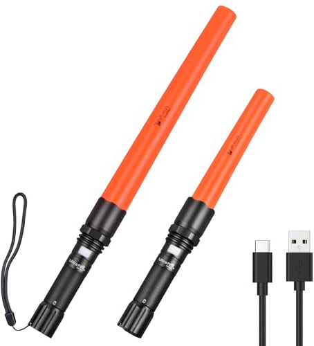 UltraFire Torcia a LED ricaricabile, 2 pezzi, 619 lumen, USB-C di sicurezza, 3 modalità con modalità lampeggiante rosso, per controllo del traffico, vigili del fuoco, aereo pilotaggio, campeggio
