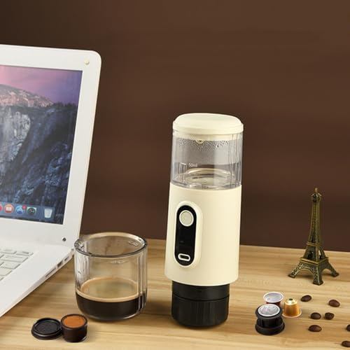 Caffettiera Elettrica Portatile con Compatibilità con Le Capsule, Serbatoio Trasparente Da 100 Ml, Doppia Estrazione con Un Solo Tocco, Display Digitale, Ricarica Type-C, Da Viaggio, Da Auto