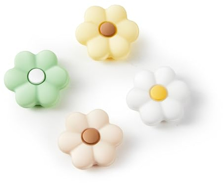 CasosexploreLab Thumb Grips for Nintendo Switch 2, Cozy Daisy Joystick Caps, Soft Silicone Thumb Stick Cover for Switch 2 Joycon Controller, 4 Pack White Sage Green Floral Accessories for Analog