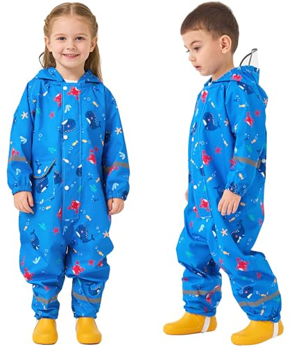 Fewlby Impermeable Niños Traje de Lluvia, Chubasquero Chaqueta de Lluvia Poncho con Capucha Niñas Abrigos Impermeables Reutilizable Mono Impermeable, 2-5 Años