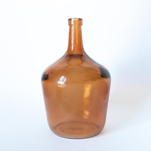 Damajuana de Vidrio, 2L, Botella Decorativa Estilo Mediterráneo, Jarrón Artesanal para Hogar y Jardín (Ambar)