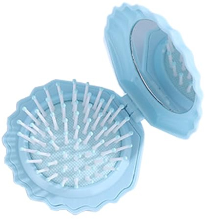 Spazzola da viaggio pieghevole | Spazzola per capelli a forma di conchiglia per borsa - Set specchio per il trucco e pettine massaggiante in pelle capelu per la casa di viaggio, bagno, donne