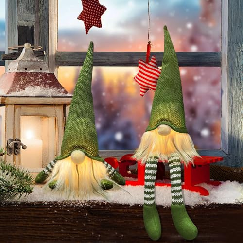 Gnomi Natalizi 2 Pezzi, Elfi Natale Gnomo Natalizio, Gnomi Natalizi Piccoli Luminoso, Decorazioni Natalizie per Interni Gnomi per Albero Natale Tavolo, Decorazione da Tavolo (verde)