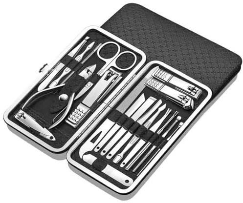 JIANBOHAIRS Kit de manicura Pedicure Set de cortaúñas biseladas 19 piezas para el cuidado de las manos, conjunto completo de cortaúñas, herramientas de pedicura cortaúñas, color negro