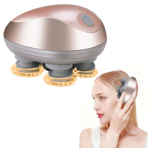 KBIBCK Kopfmassagegerät Elektrisch, Kopfhaut-Massagegerät, USB Elektrisches Kopfmassagegerät mit 4 Massageköpfen und 3 Massagemodi, IPX7 wasserdicht für Entspannung, Tiefenreinigung (Roségold)