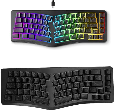 Zunate Clavier USB Filaire Ergonomique, 69 Touches RVB Rétroéclairage 7 Couleurs Clavier de Bureau Gaming séparé avec mécanique en V Saisie Confortable Compatible avec Plusieurs